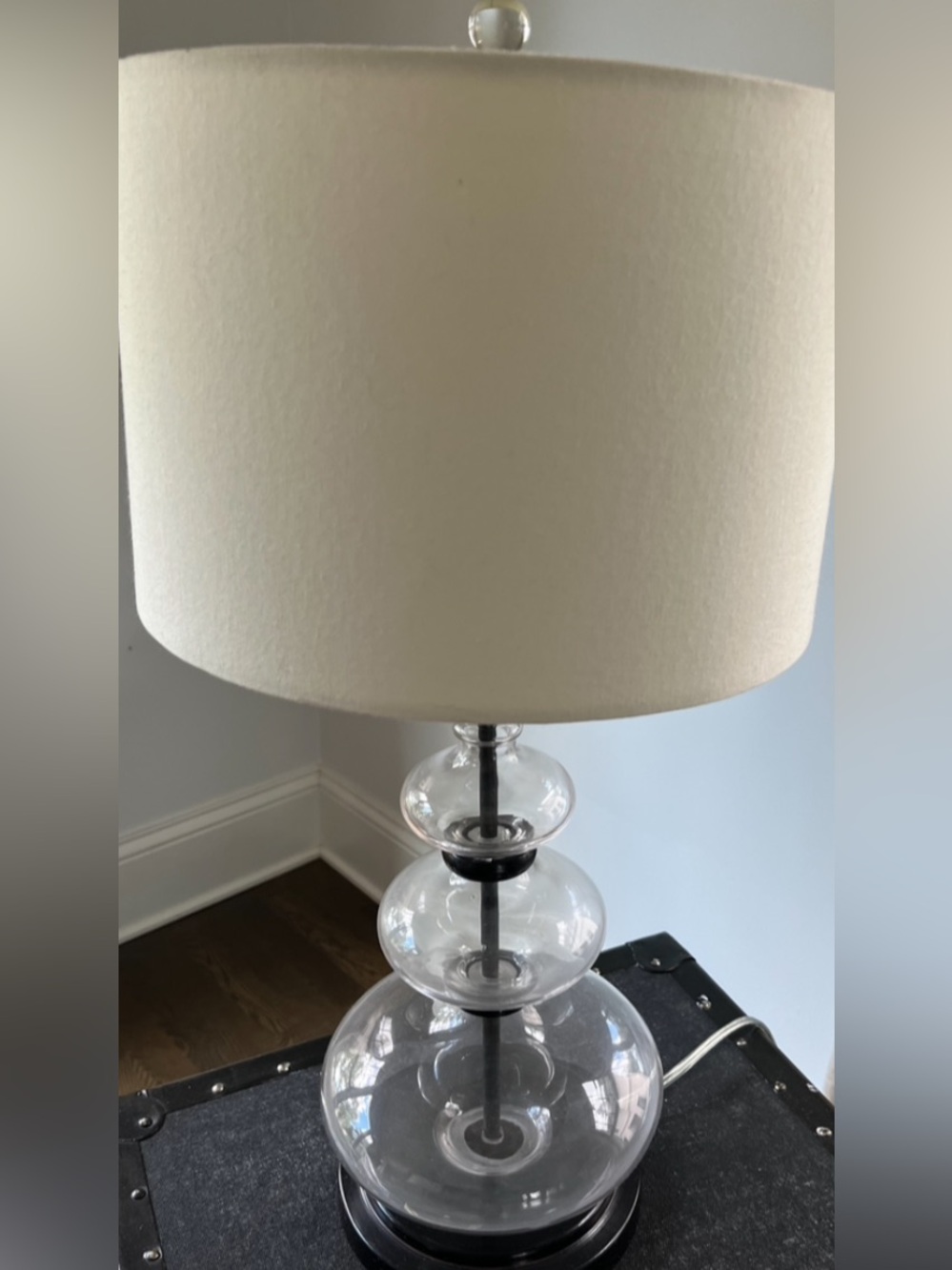 Pottery barn Clear Glass Stacked Orb Table Lamp with Cream Shade